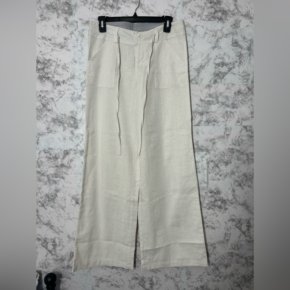 Pristine women  Cream Linen blend Trousers Sz M. EUC